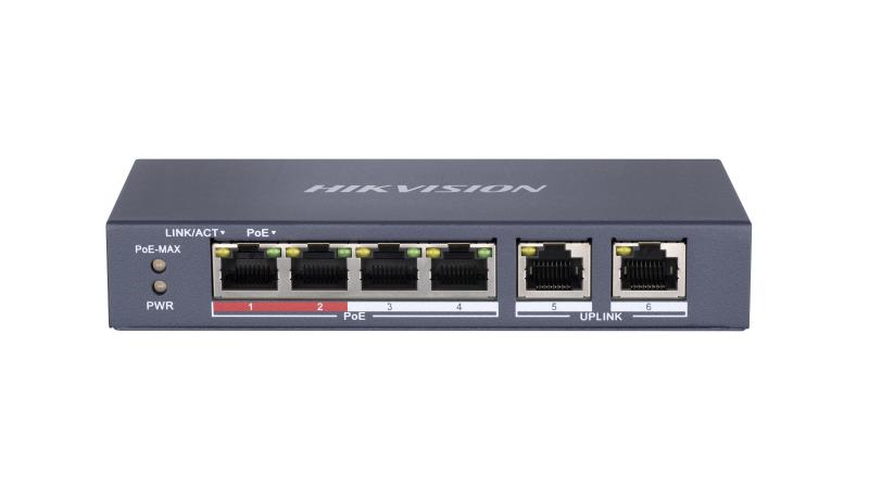 Switch no Admin. 4P PoE + 2 LAN/ 35W Hikvision