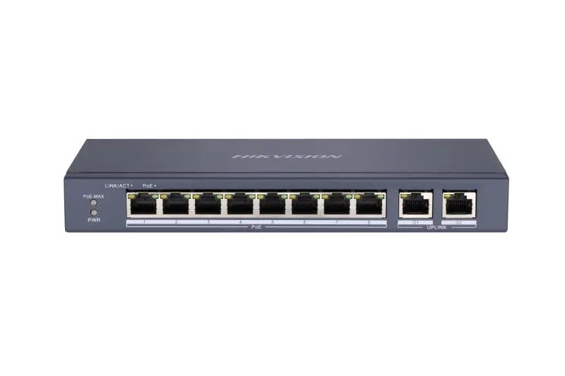 Switch no Admin. 8P PoE + 2 LAN/ 60W Hikvision