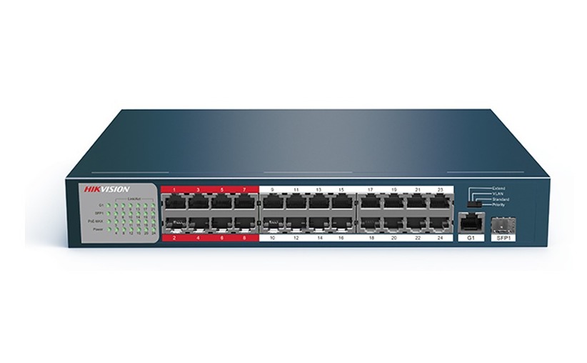 Switch no Admin. 24P PoE 10/100M + 1 Gb + 1 SFP/ 230W Hikvision