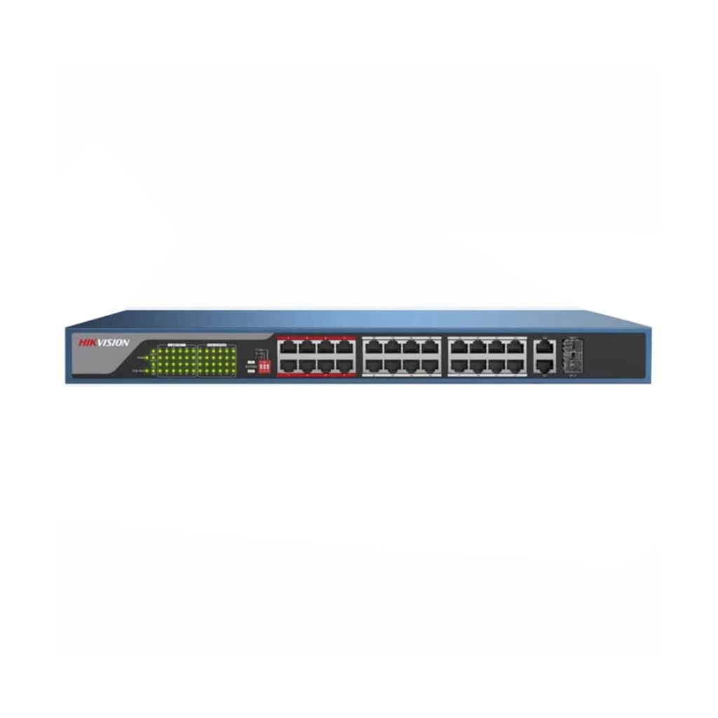 Switch Administrable 24 Puertos PoE + 2 LAN Gigabit + 2 SFP Gigabit 230W Hikvision