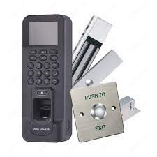 Kit Terminal de Control de Acceso DS-K1T804MF/ Incluye Cerradura Electromagnetica y Boton No Touch de Salida