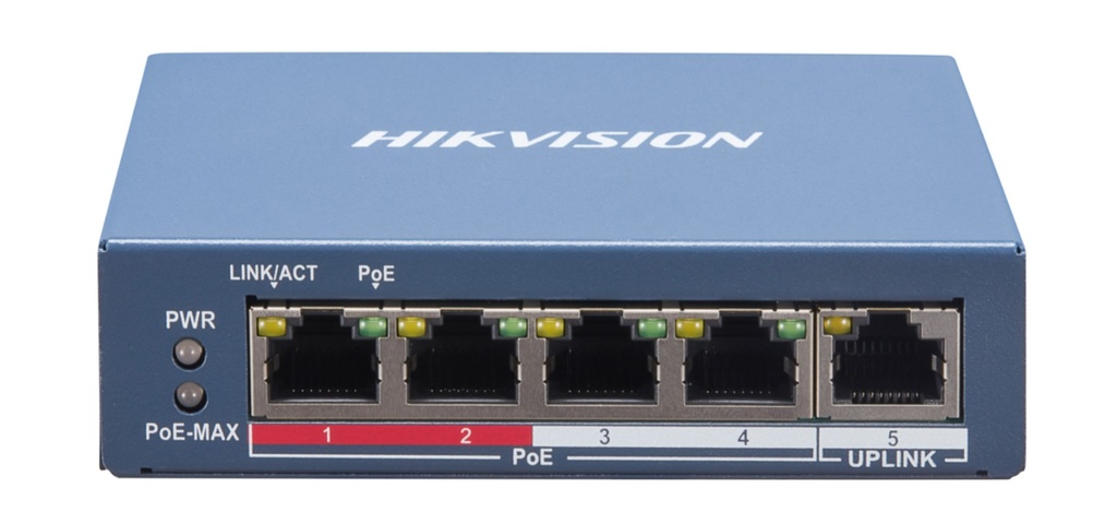 Hikvision Switch 4 Puertos × 10/100 Mbps PoE port,1 × 10/100 Mbps RJ45