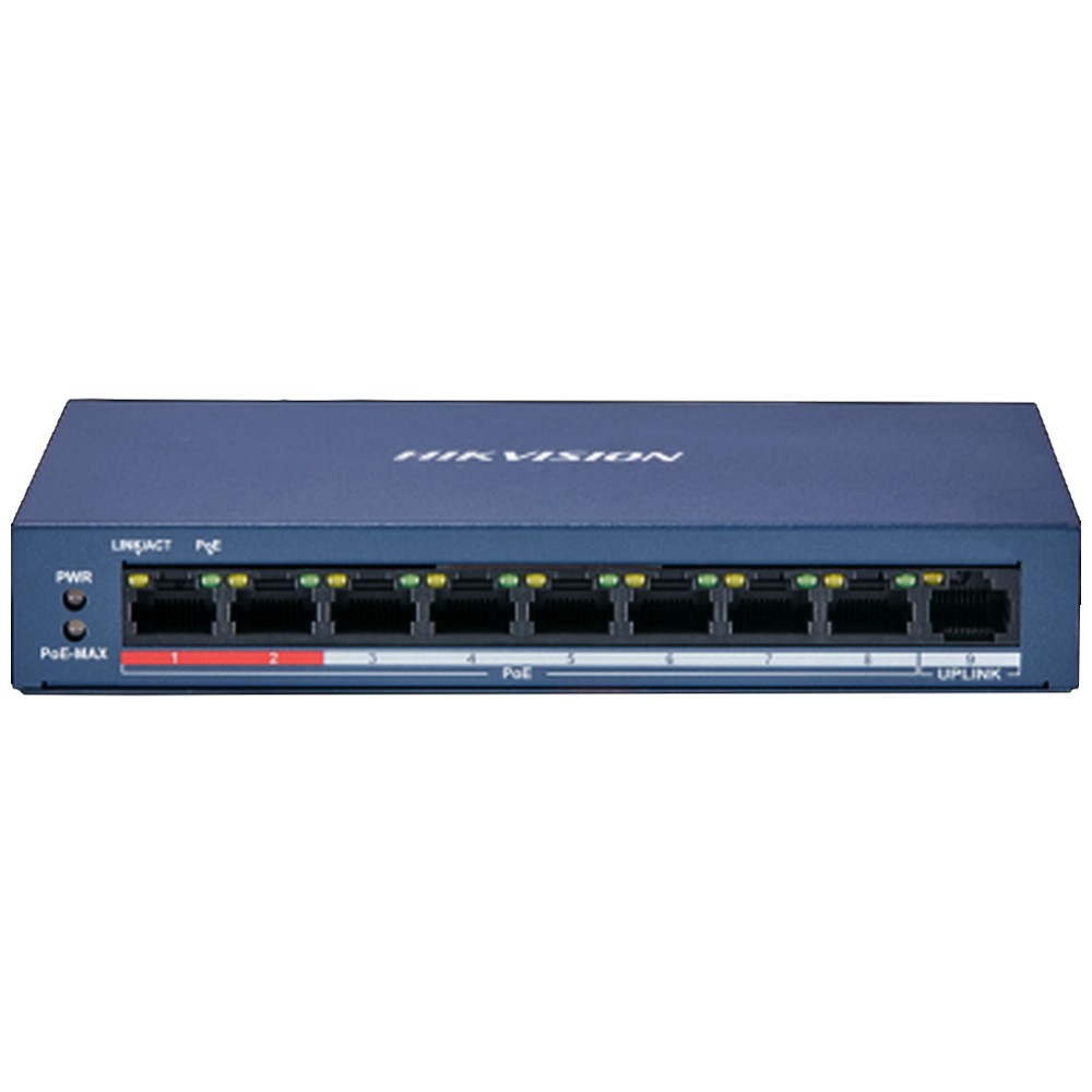 Hikvision Switch 8 Puertos PoE /10/100 Mbps PoE+/ 1 Puerto 1000 Mbps