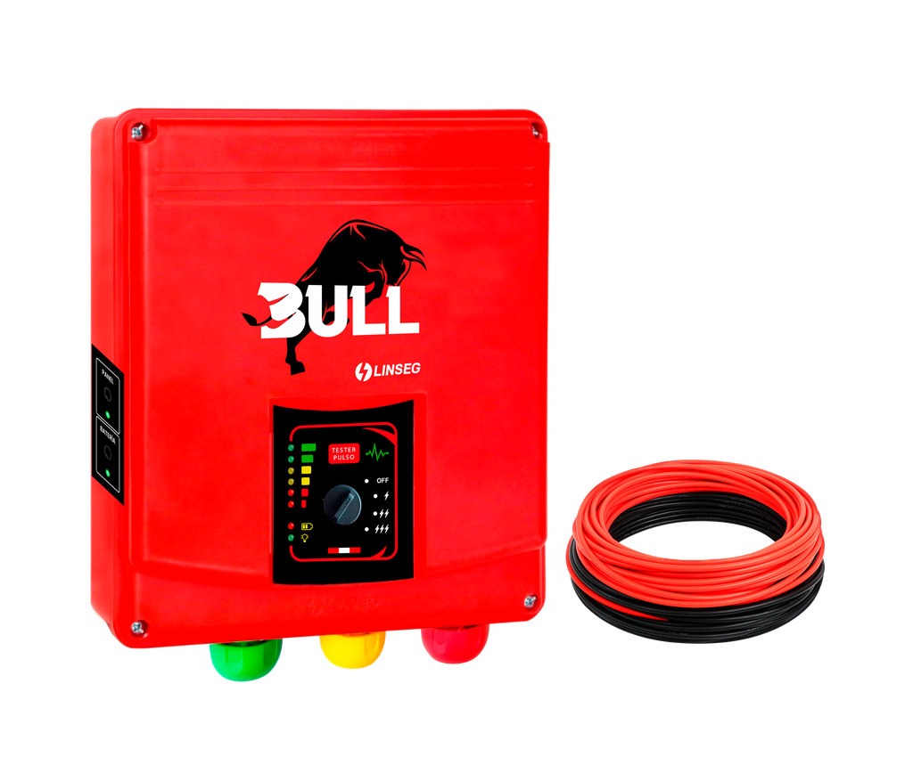 Linseg Electrificador de Cerco Ganadero BULL Trial 50T +10M Cable Solar