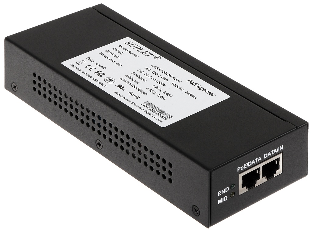 Hikvision Inyector Super HI-PoE/ 56 Vcc/ 60 Watts/ Para Domo PTZ IP (-AE/ DE)