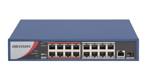 [DS-3E0318P-E] Switch no Admin. 16P PoE 10/100M + 1 Gb + 1 SFP/ 230W Hikvision