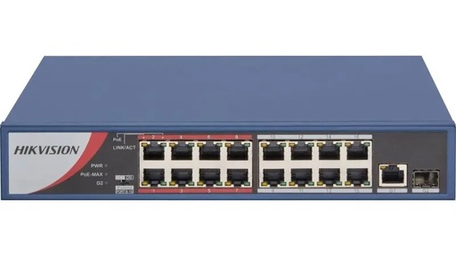 [DS-3E0318P-E/M] Switch no Admin. 16P PoE 10/100M + 1 Gb + 1 SFP/ 130W Hikvision