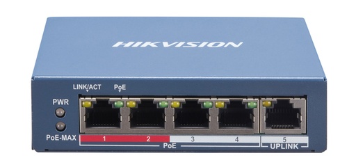 [DS-3E1105P-EI/M] Hikvision Switch 4 Puertos × 10/100 Mbps PoE port,1 × 10/100 Mbps RJ45