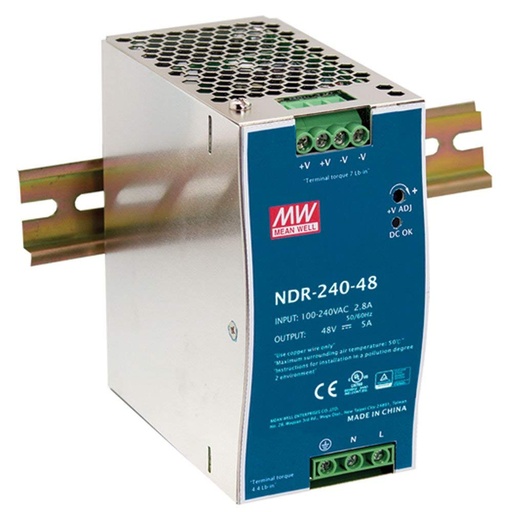 [NDR-240-48] Fuente de Alimentacion Conmutada de Salida Unica de CA a CC de 240 W para Riel DIN NDR