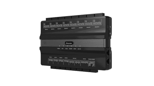 [A095S] Akuvox Controlador de Acceso de 4 Puertas/ Montaje en Riel DIN/ Negro/ Linux/ 500 Tarjetas/ 8 x Wiegand/ ASDP, 12/8 x Rele/ WiFi 6